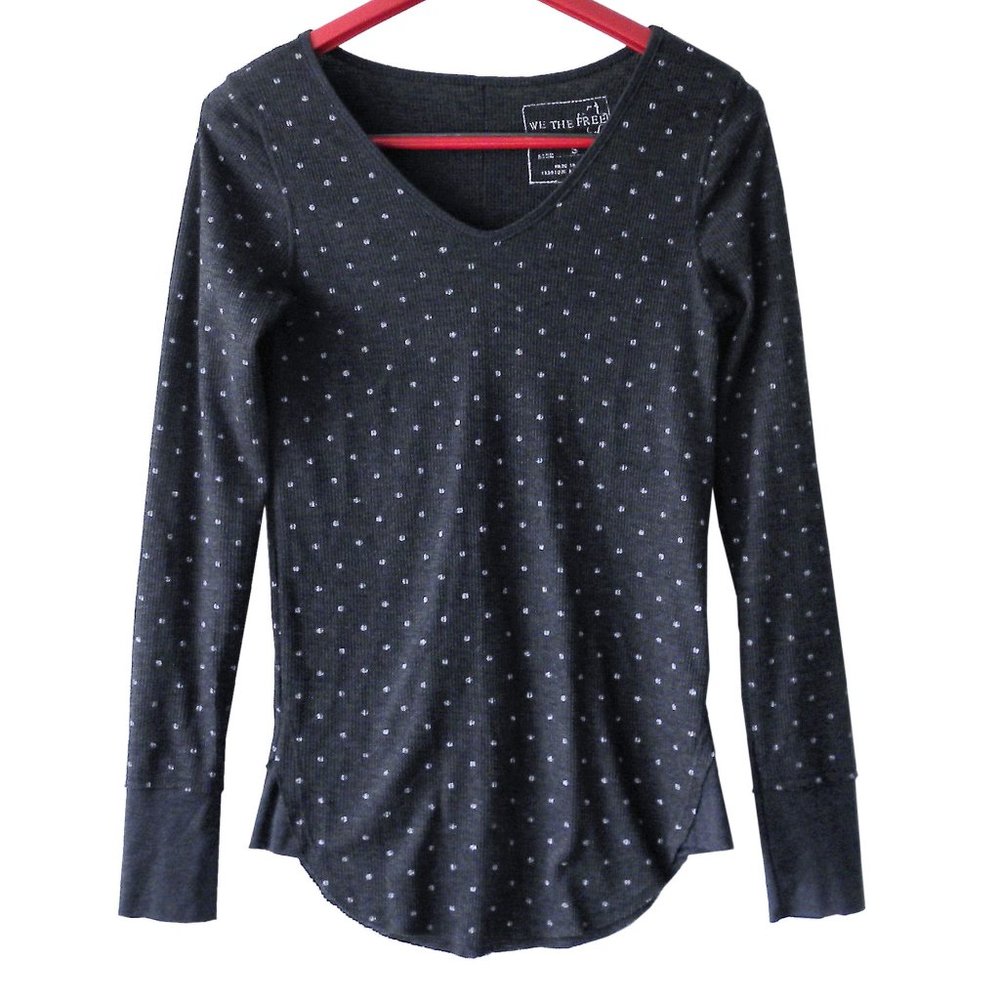 Free People We the Free Gray Polka Dot thermal Top
